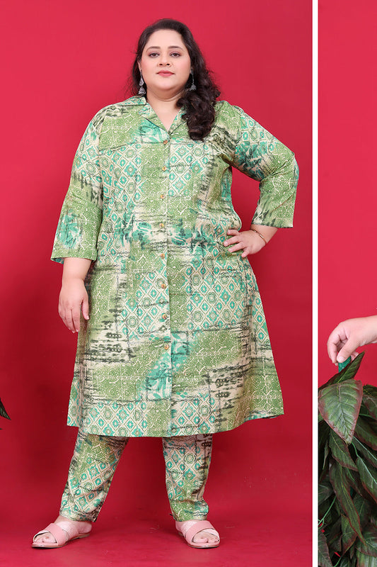 Monjolika Fashion Green Colour Rayon Floral Print Classic Co-Ord Set - Swadesiicart