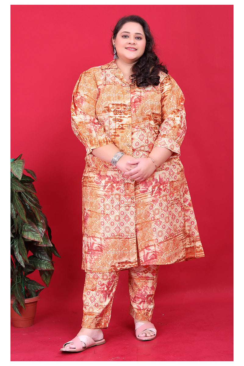 Monjolika Fashion Orange Colour Rayon Floral Print Classic Co-Ord Set - Swadesiicart