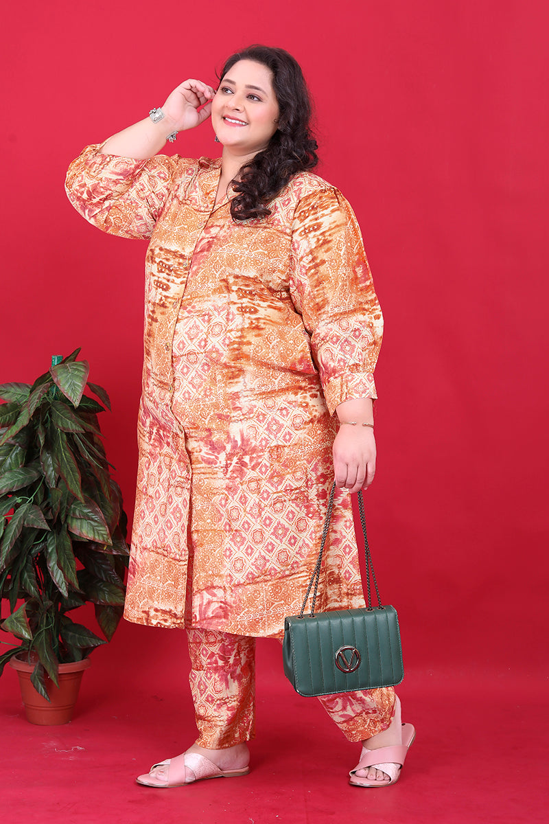 Monjolika Fashion Orange Colour Rayon Floral Print Classic Co-Ord Set - Swadesiicart