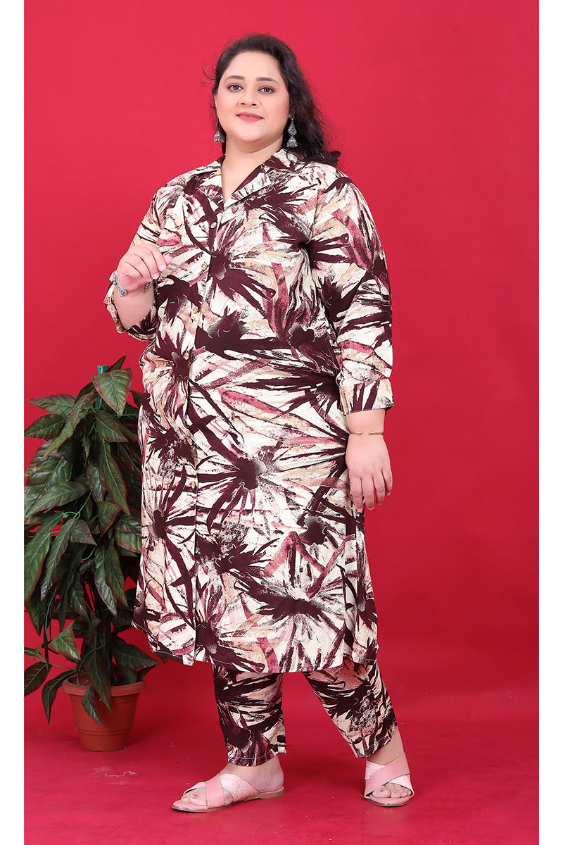 Monjolika Fashion Maroon Colour Rayon Floral Print Classic Co-Ord Set - Swadesiicart