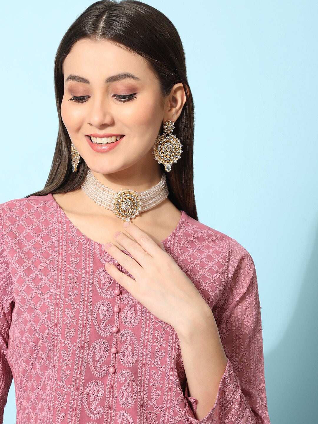 Kalini Ethnic Motifs Embroidered Chikankari Georgette Kurta | Swadesiicart