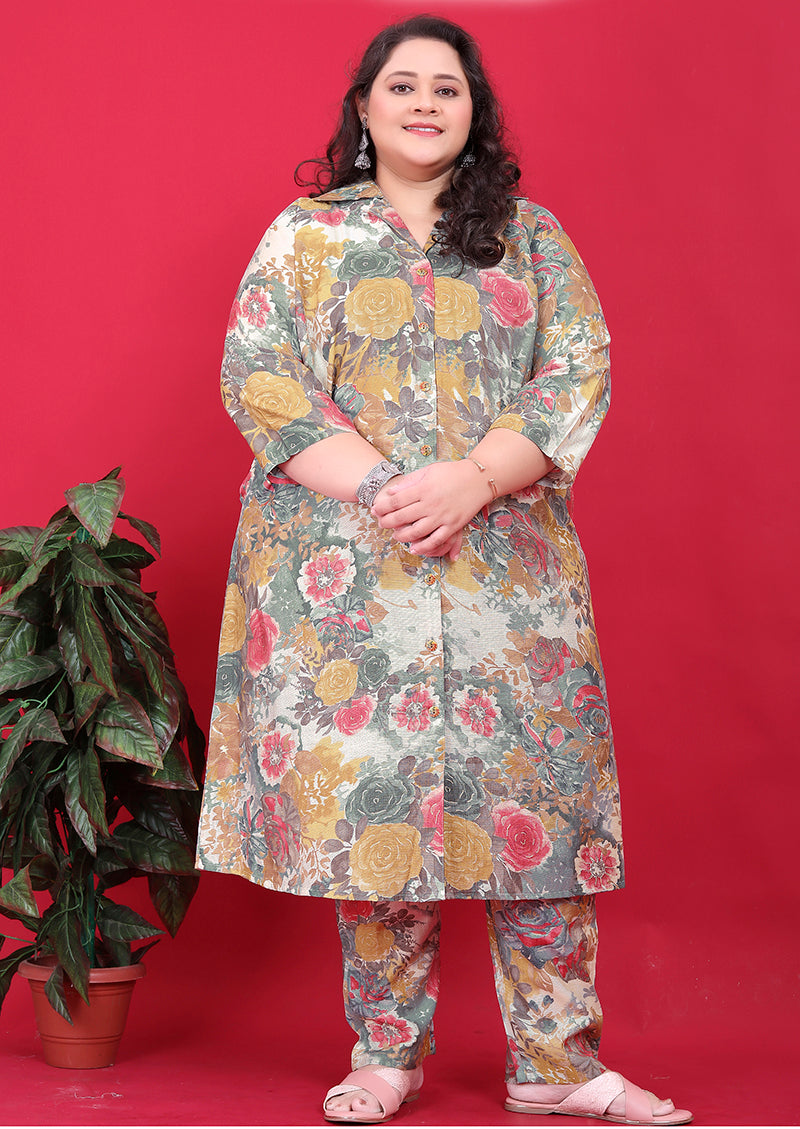 Monjolika Fashion Multicolor Rayon Floral Print Classic Co-Ord Set - Swadesiicart