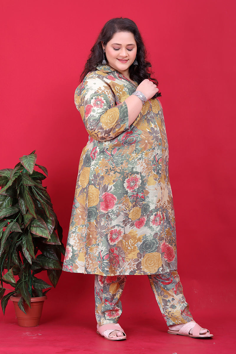 Monjolika Fashion Multicolor Rayon Floral Print Classic Co-Ord Set - Swadesiicart