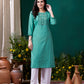 Monjolika Fashion Sky Blue Maaza Cotton Hand Work With Pocket Casual Kurti - Swadesiicart