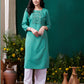 Monjolika Fashion Sky Blue Maaza Cotton Hand Work With Pocket Casual Kurti - Swadesiicart