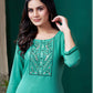 Monjolika Fashion Sky Blue Maaza Cotton Hand Work With Pocket Casual Kurti - Swadesiicart