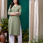 Monjolika Fashion Sage Green Maaza Cotton Hand Work With Pocket Casual Kurti - Swadesiicart
