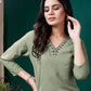 Monjolika Fashion Sage Green Maaza Cotton Hand Work With Pocket Casual Kurti - Swadesiicart