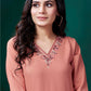 Monjolika Fashion Peach Maaza Cotton Hand Work With Pocket Casual Kurti - Swadesiicart