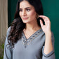 Monjolika Fashion Grey Maaza Cotton Hand Work With Pocket Casual Kurti - Swadesiicart