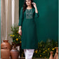 Monjolika Fashion Dark Green Maaza Cotton Hand Work With Pocket Casual Kurti - Swadesiicart