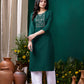 Monjolika Fashion Dark Green Maaza Cotton Hand Work With Pocket Casual Kurti - Swadesiicart