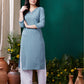 Monjolika Fashion Light Blue Maaza Cotton Hand Work With Pocket Casual Kurti - Swadesiicart