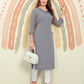 Monjolika Fashion Grey Maaza Cotton Hand Work With Pocket Kurti - Swadesiicart