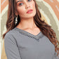 Monjolika Fashion Grey Maaza Cotton Hand Work With Pocket Kurti - Swadesiicart