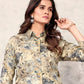 Monjolika Fashion Cream Premium Rayon Floral Printed Co Ord Set - Swadesiicart