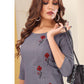 Monjolika Fashion Grey Vision Silk With Handmade Embroidery Kurti - Swadesiicart