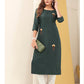 Monjolika Fashion Dark Grey Vision Silk With Handmade Embroidery Kurti - Swadesiicart