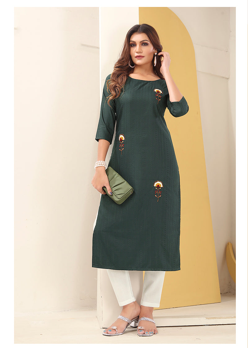 Monjolika Fashion Dark Grey Vision Silk With Handmade Embroidery Kurti - Swadesiicart