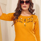 Monjolika Fashion Mustard Vision Silk With Handmade Embroidery Kurti - Swadesiicart