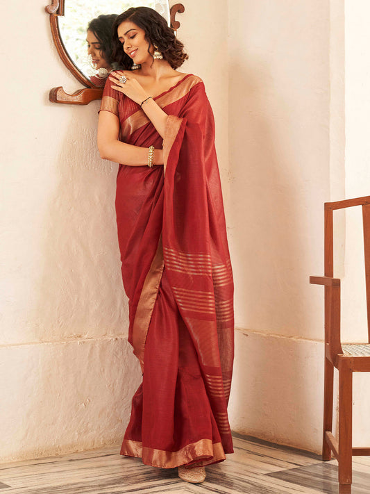 Tikhi Imli Maroon & Gold Toned Zari Woven Design Saree | Swadesiicart