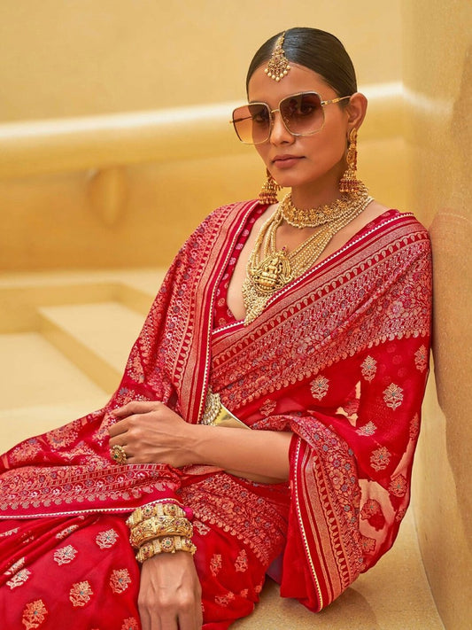 Anouk Woven Design Zari Organza Banarasi Saree | Swadesiicart