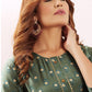 Monjolika Fashion Olive Green Viscose Maslin Print With Pocket Stylish Kurti - Swadesiicart