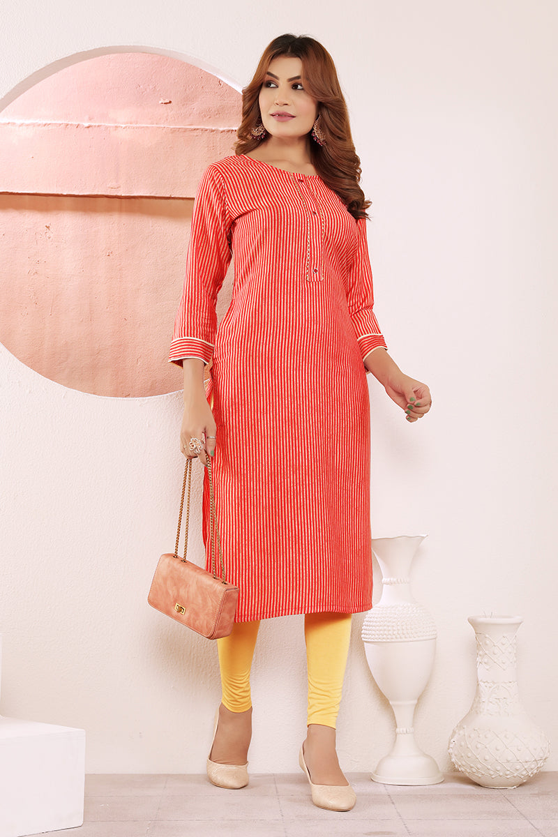 Monjolika Fashion Red Viscose Maslin Print With Pocket Stylish Kurti - Swadesiicart