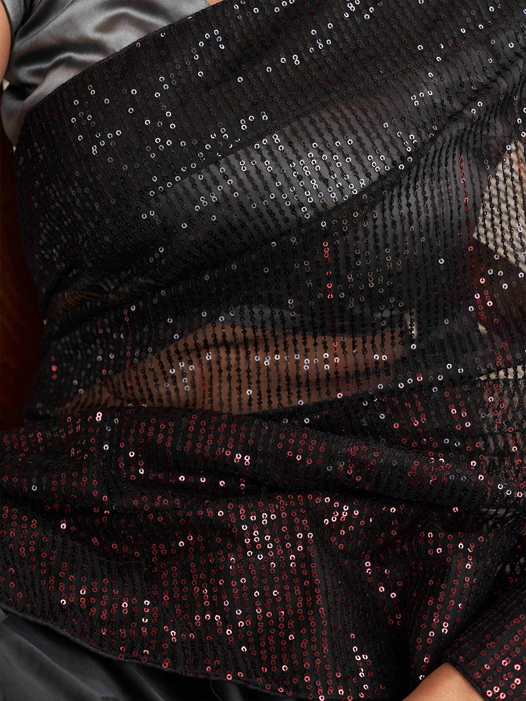 Tikhi Imli Sequinned Satin Heavy Work Saree | Swadesiicart