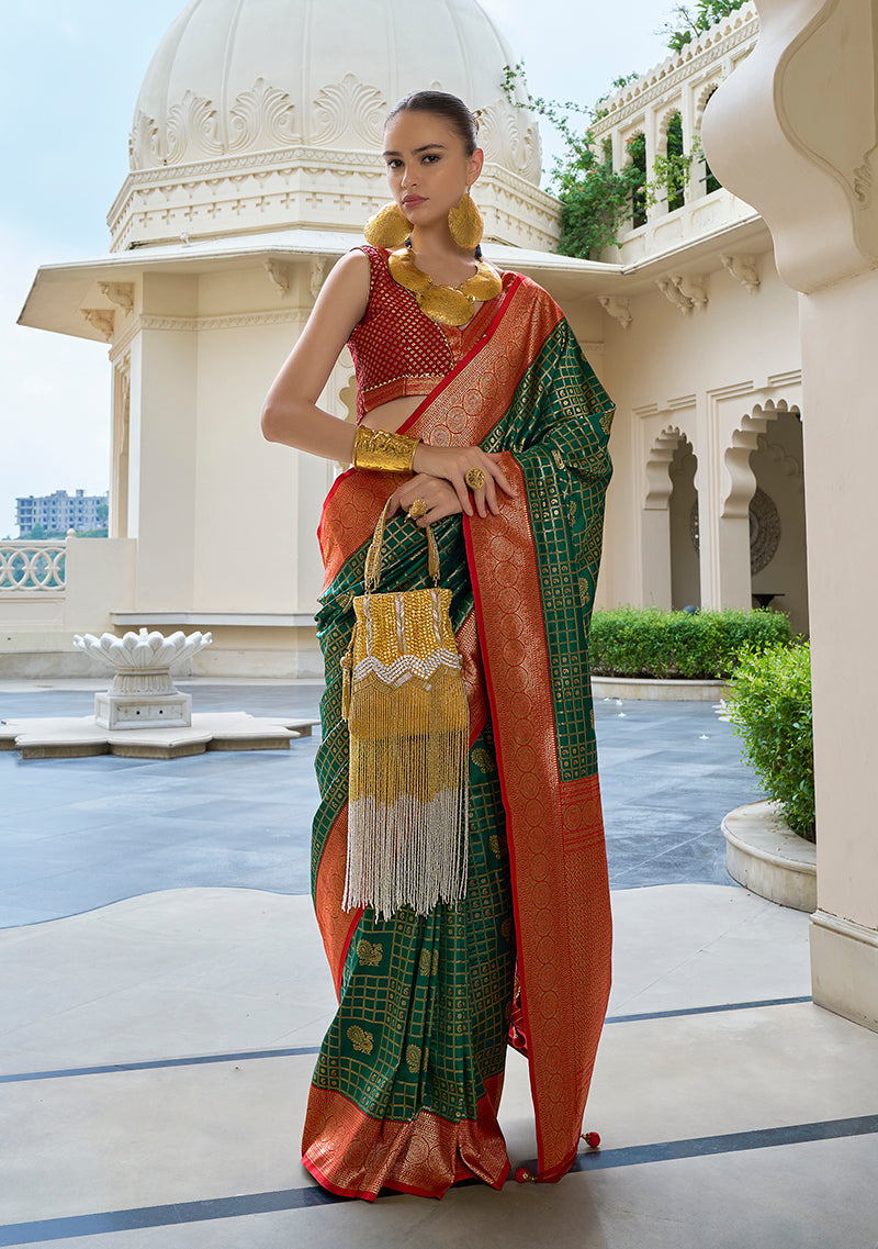 Monjolika Fashion Banarasi Silk Weaving Dark Green Trendy Saree | Swadesiicart