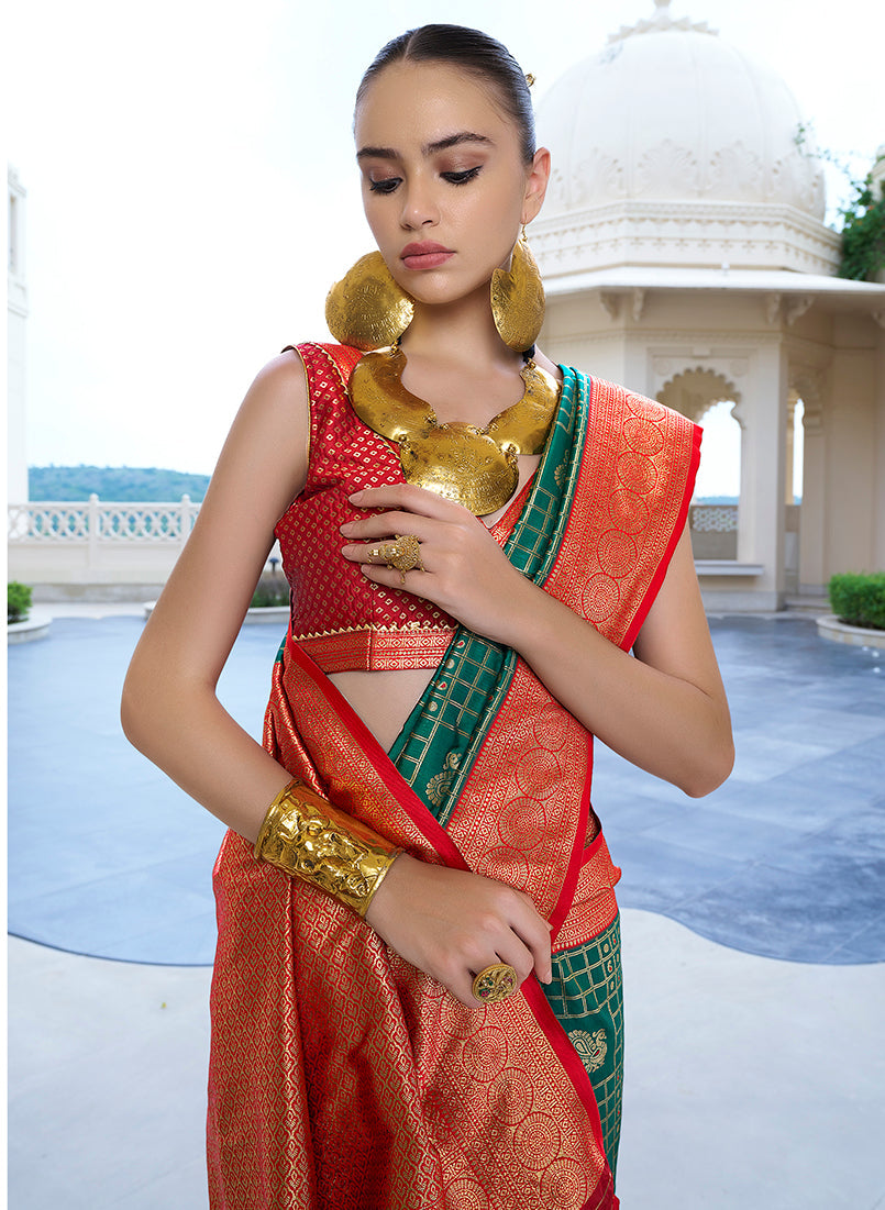 Monjolika Fashion Banarasi Silk Weaving Dark Green Trendy Saree | Swadesiicart