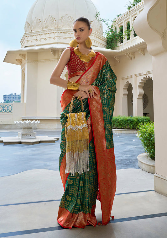 Monjolika Fashion Banarasi Silk Weaving Dark Green Trendy Saree | Swadesiicart