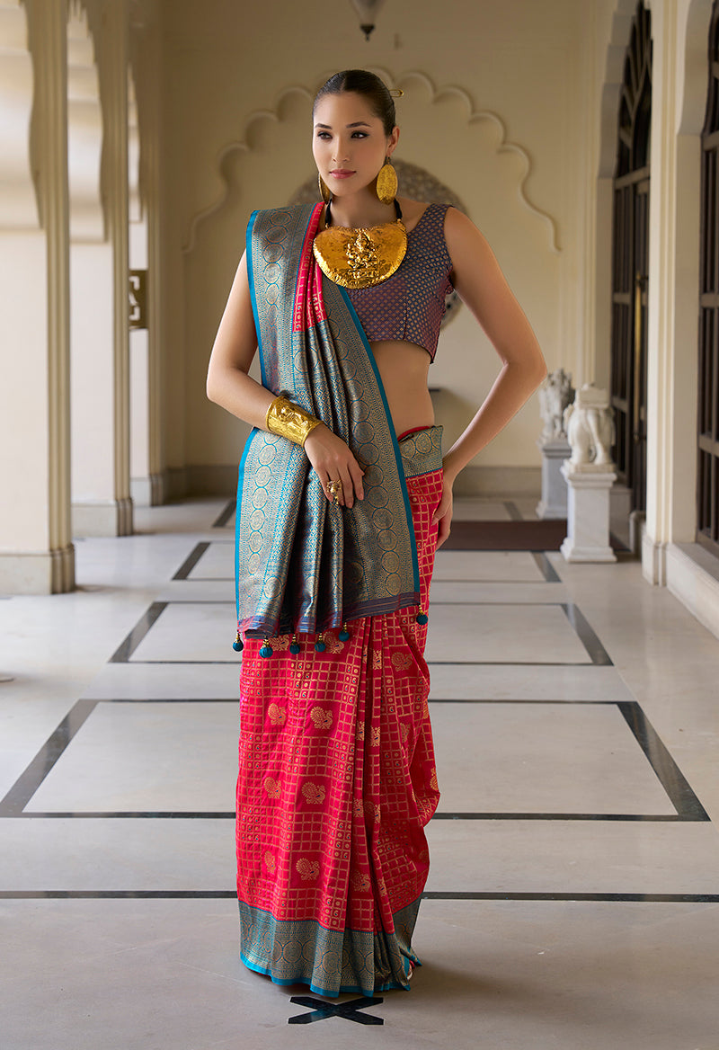 Monjolika Fashion Banarasi Silk Weaving Magenta Trendy Saree | Swadesiicart