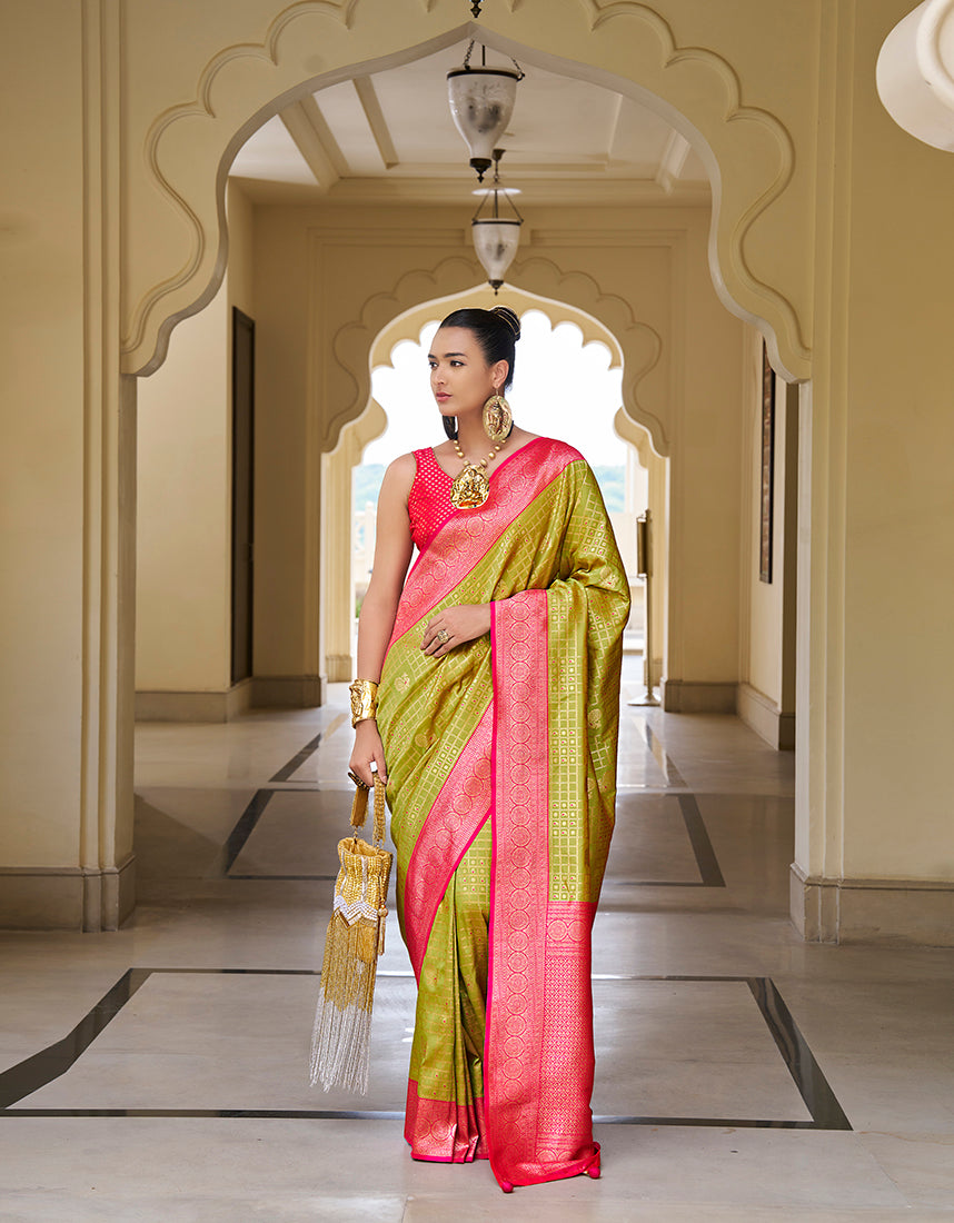 Monjolika Fashion Banarasi Silk Weaving Pear Trendy Saree | Swadesiicart