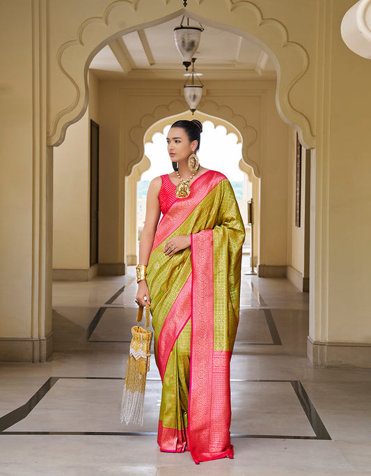 Monjolika Fashion Banarasi Silk Weaving Pear Trendy Saree | Swadesiicart