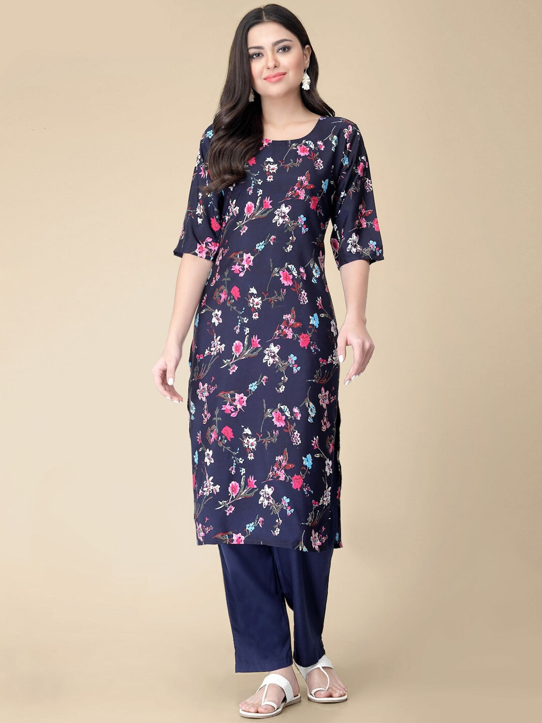 Kalini Floral Printed Regular Kurta with Trousers - Swadesiicart