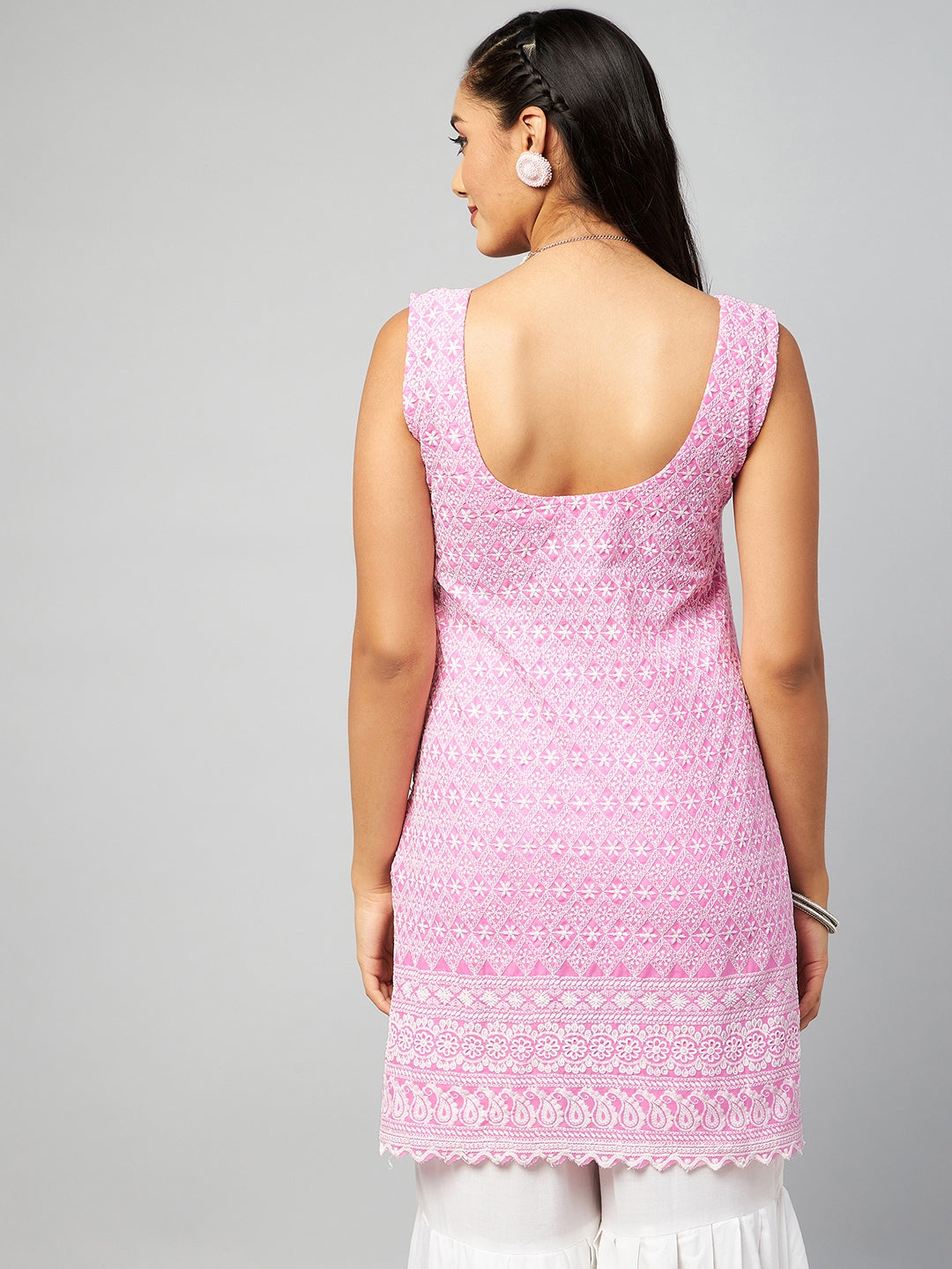 InWeave Women's Pink Sweetheart Neckline Kurta - Swadesiicart