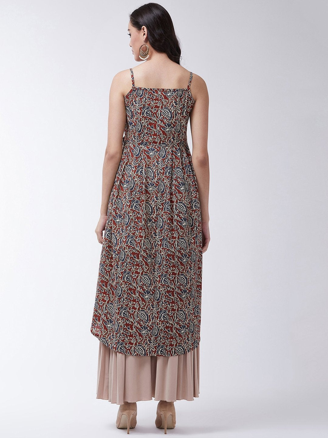 InWeave Women's Maroon Kalamkari Strappy Kurta - Swadesiicart