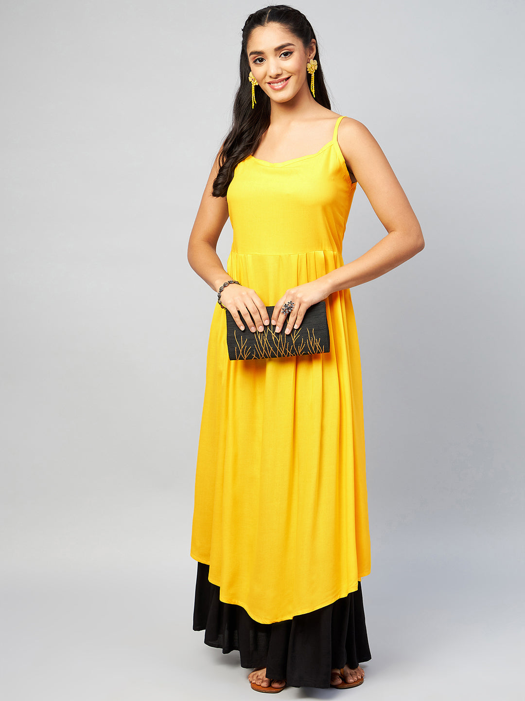 InWeave Women's Solid Yellow Strappy Kurta - Swadesiicart