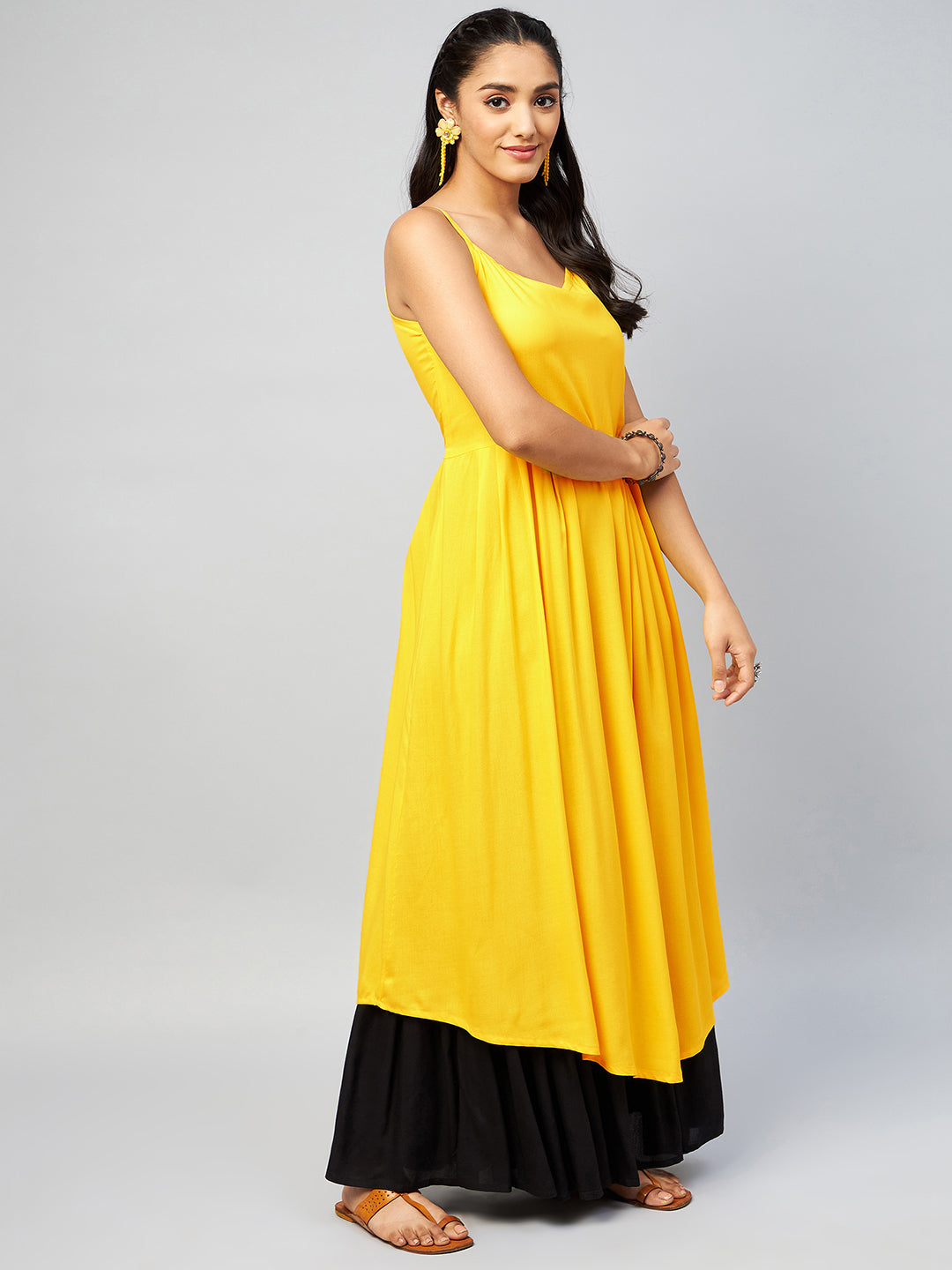 InWeave Women's Solid Yellow Strappy Kurta - Swadesiicart