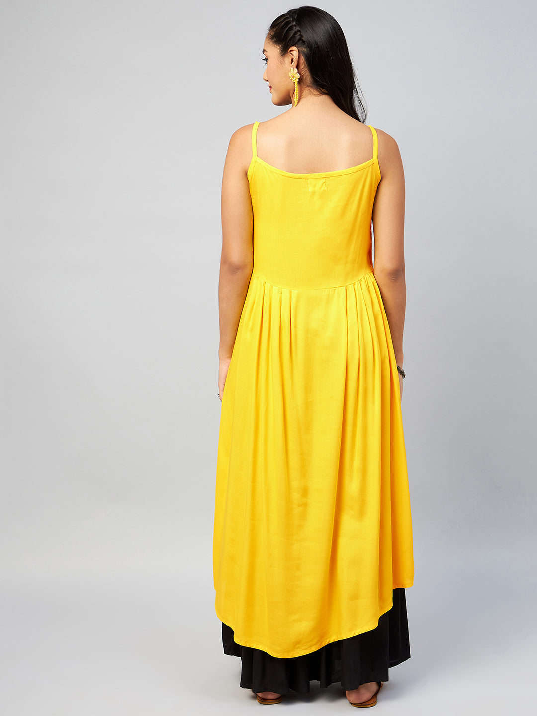 InWeave Women's Solid Yellow Strappy Kurta - Swadesiicart