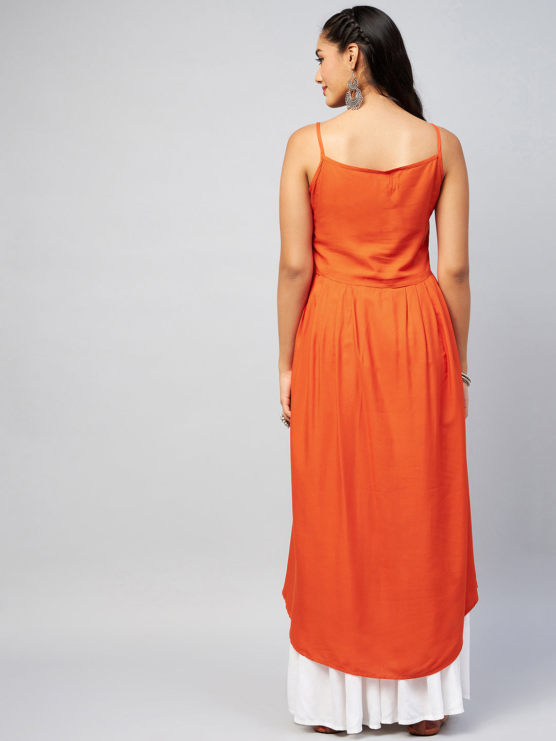 InWeave Women's Solid Orange Strappy Kurta - Swadesiicart