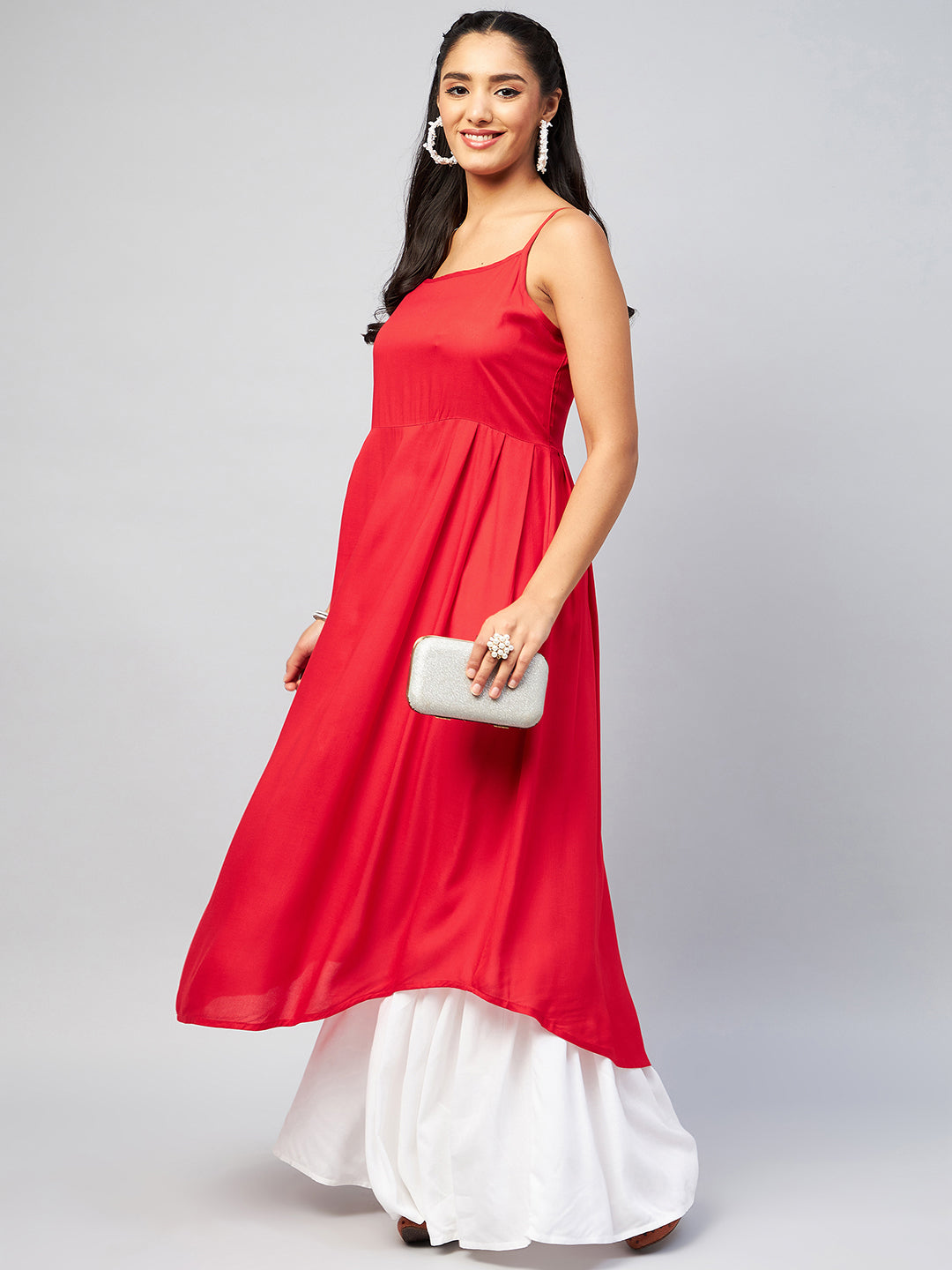 InWeave Women's Solid Red Strappy Kurta - Swadesiicart