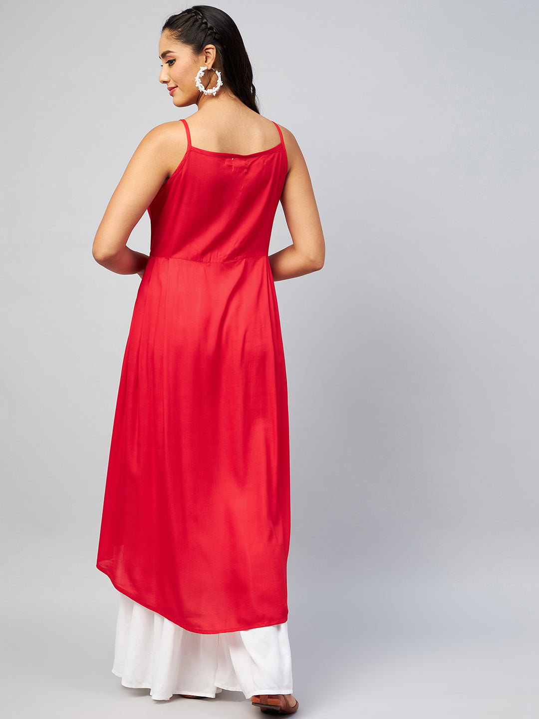 InWeave Women's Solid Red Strappy Kurta - Swadesiicart
