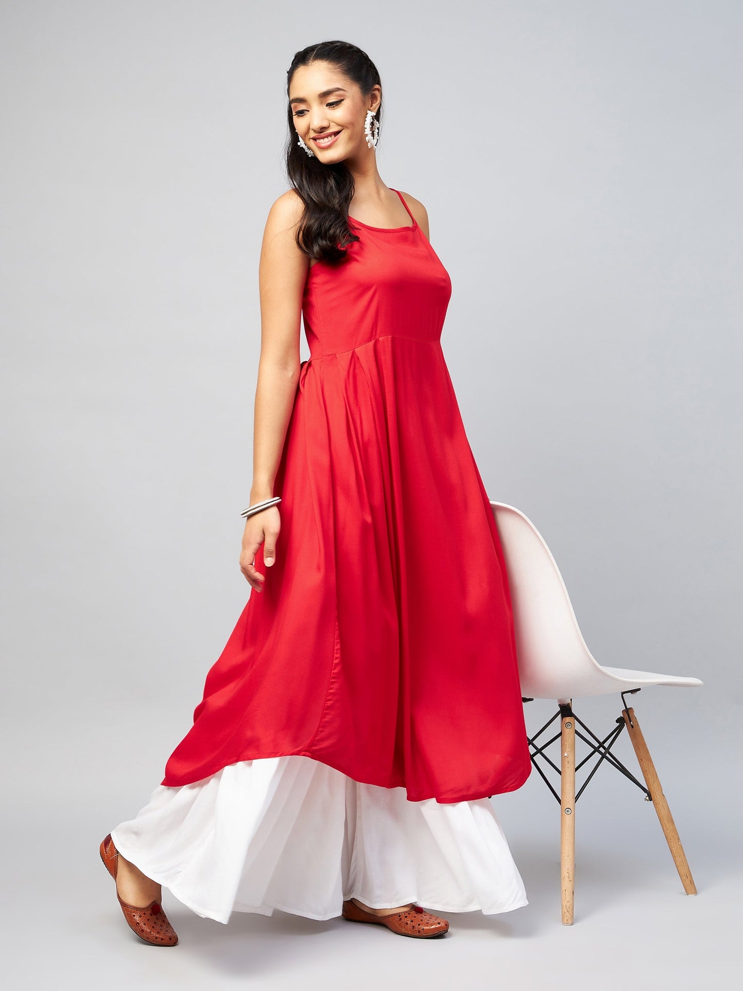InWeave Women's Solid Red Strappy Kurta - Swadesiicart