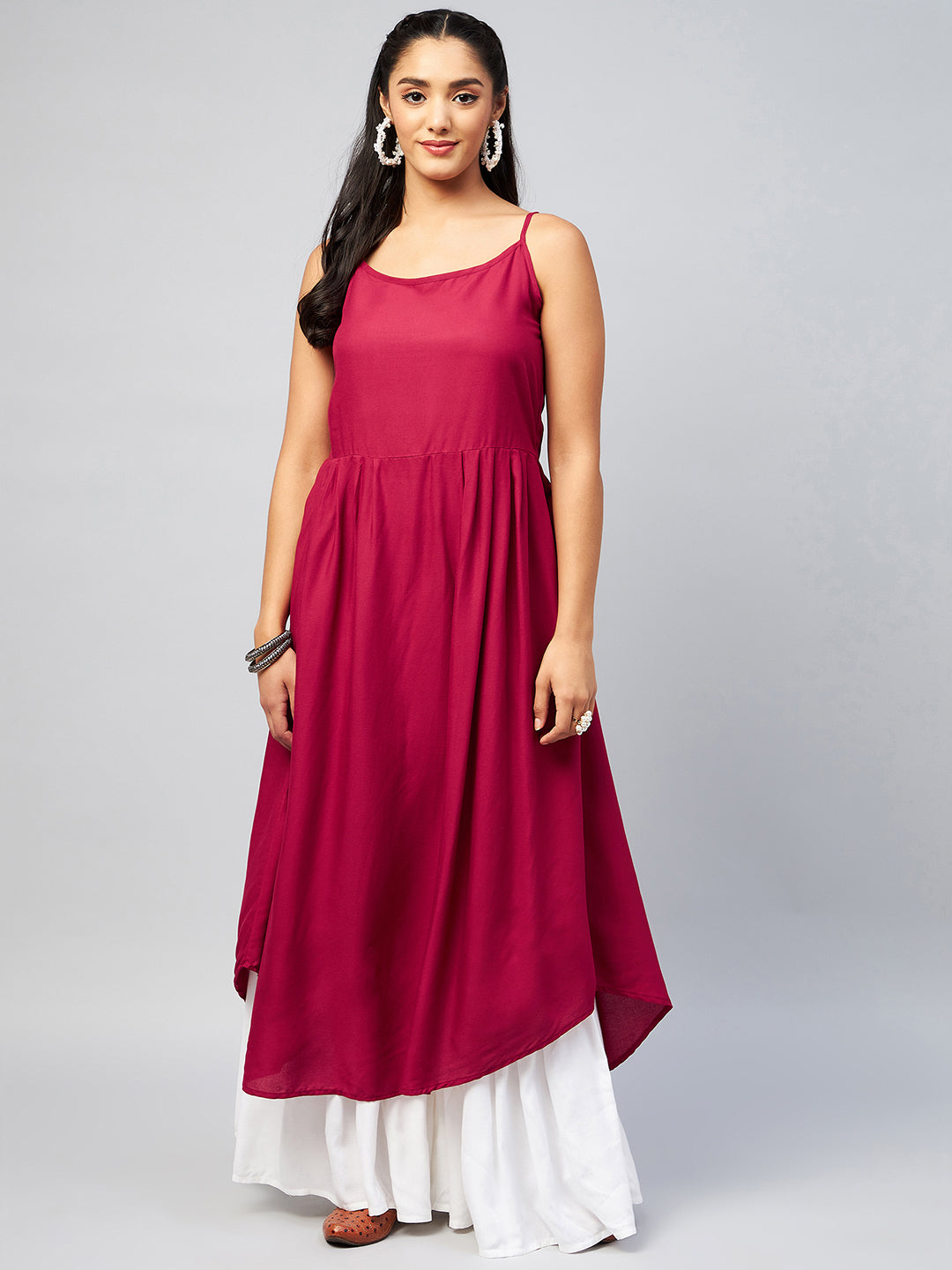 InWeave Women's Solid Maroon Strappy Kurta - Swadesiicart