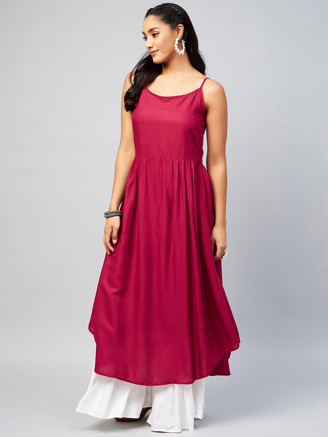 InWeave Women's Solid Maroon Strappy Kurta - Swadesiicart