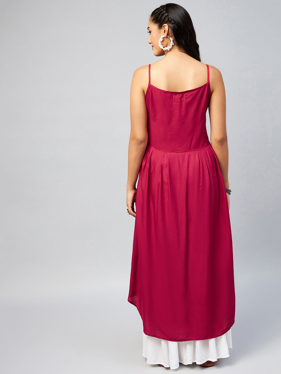 InWeave Women's Solid Maroon Strappy Kurta - Swadesiicart