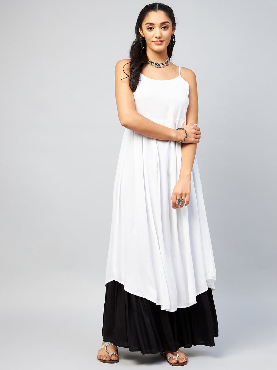 InWeave Women's Solid White Strappy Kurta - Swadesiicart
