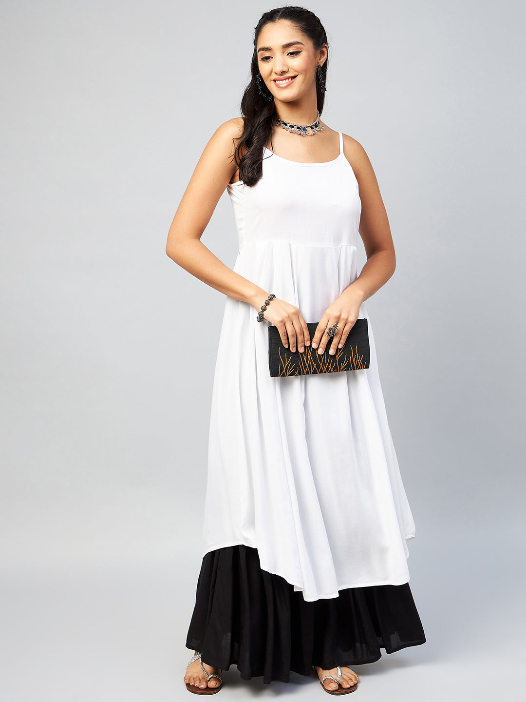 InWeave Women's Solid White Strappy Kurta - Swadesiicart